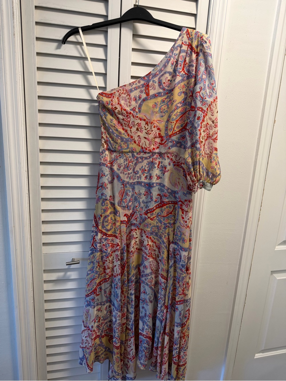 Veronica Beard One-Shoulder Paisley Maxi Dress in Red, Yellow, Blue